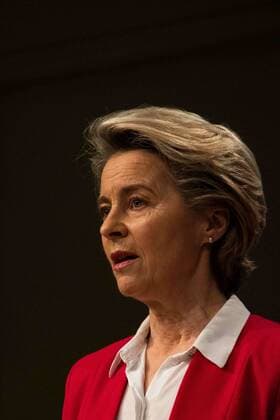 The President of the European Commission Ursula von der Leyen at the video conference summit of the Heads of State of the European Union. Brussels. Belgium. MartinxBertrand xMajorityxWorld 1 8 2021 925_02_MWC045844