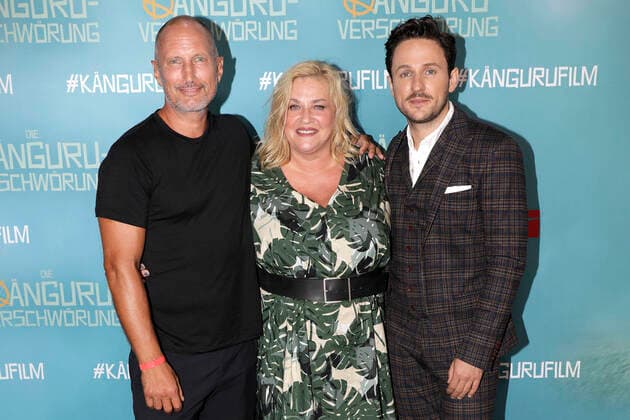 Benno Fürmann, Petra Kleinert and Dimitrij Schaad at the film premiere of The Kangaroo Conspiracy on 17 08 2022 in Berlin The Kangaroo Conspiracy film premiere in Berlin