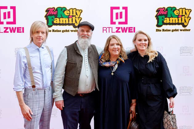 The members of the Kelly Family l r John Kelly, Paul Kelly, Patricia Kelly and Kathy Kelly come to the presentation of the documentary series The journey continues at the Residenz Kino The RTL2 documentary shows band members at locations of their career Cologne, 29 08 2022 NRW Germany Copyright: xChristophxHardtx