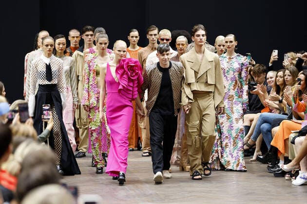 Kilian Kerner with models on the catwalk at his fashion show on 6 09 2022 as part of the Mercedes Benz Fashion Week in Berlin MBFW Fashionweek Berlin Kilian Kerner Show
