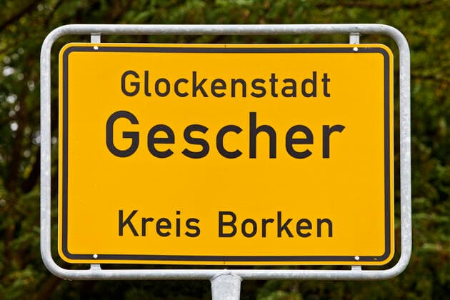 BOR_Gescher_Glocken_01.tif Glockenstadt Gescher, Ortsschild, Gescher, Muensterland, Nordrhein-Westfalen, Deutschland, Europa Copyright: xZoonar.com StefanxZiesex zoonar_8768358