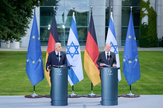 Olaf Scholz meets the Prime Minister of Israel Jair Lapid Federal Chancellor Olaf Scholz SPD receives the Prime Minister of Israel Jair Lapid on 12 09 2022 at the Federal Chancellery in Berlin Berlin Federal Chancellery Berlin Germany