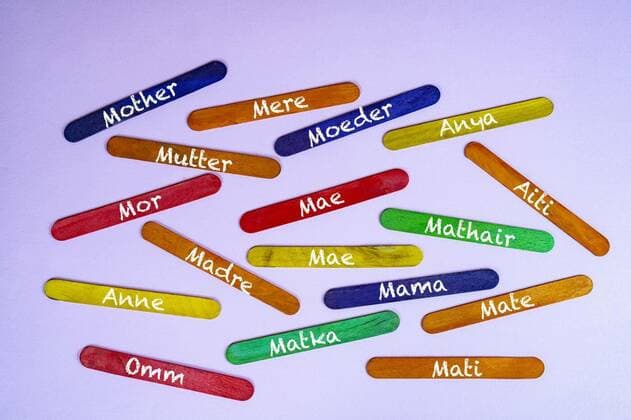 21 February. United Nations International Mother Language day, Some colored slats with the word Mother written in different languages, Some colored slats with the word Mother written in different languages, 03.01.2022, Copyright: xsergiodvx Panthermedia31016103.jpg
