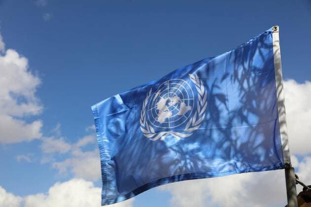 United Nations Flag. Mount Bental. Golan Heights, , , 02.03.2022, Copyright: xBen185x Panthermedia31176873.jpg