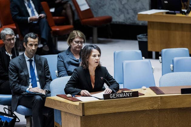 Annalena Baerbock Buendnis 90 Die Gruenen , German Foreign Minister, recorded at the UN Security Council meeting during the 77th General Assembly of the United Nations in New York City, 22 09 2022 New York City United States Copyright: xFlorianxGaertnerx