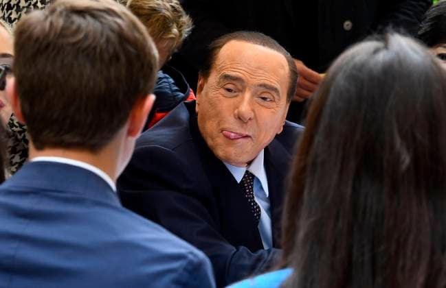 photo IPP Mario Romano Milan 25 9 2022 Political Elections in the photo Silvio Berlusconi in a curious expression with his tongue out takes an aperitif in a bar in the vicinity of the polling station where they voted Italy Photo Press World Copyright  0