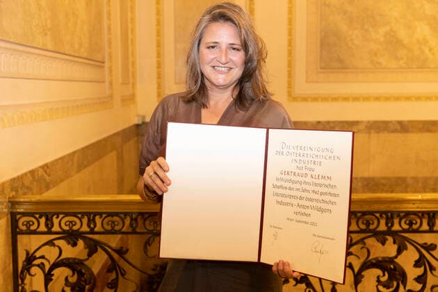 26 9 2022 Baden author Gertraud Klemm at the award ceremony for the Anton Wildgans Prize 2022 at the Haus der Industrie in Vienna 1 735