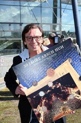Musician Purple Schulz poses with record cover at the press conference for the event 30 years Arsch Huh which takes place this year on 10 11 in the Lanxess Arena Arsch huh, Kölsch for ass high is an initiative that was founded in 1992 by musicians it is committed against neo-Nazis, racism and exclusion and for a solidary urban society