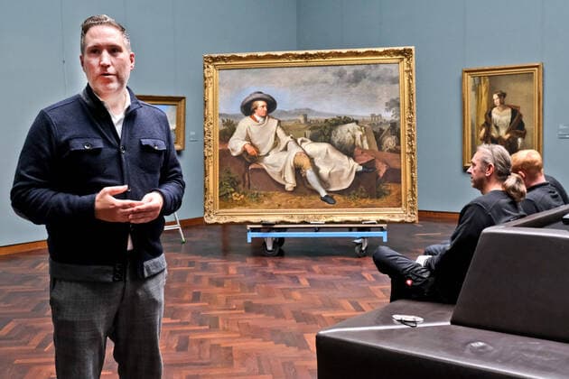 20 10 2022, Frankfurt, DEU After extensive renovation, the Modern Art Department at the Staedel Museum is open to the public again as of October 22 The last to be hung was the painting Goethe in the Roman Campagna 1787 by Johann Heinrich Wilhelm Tischbein Curator Alexander Ehring explained the renovations