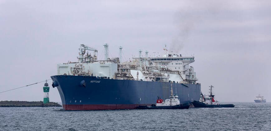 LNG special ship Neptune Arrives in Germany The LNG ship Neptune sails into the port of Mukran on the island of Ruegen The special ship makes a stopover on its way to the industrial port of Lubmin There it will be used in the first and so f