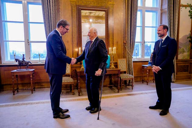 Oslo 20221128 King Harald and Crown Prince Haakon receive Serbias President Aleksandar Vu in audience at the Palace in Oslo Monday Oslo Norway xx,  Copyright: xStianxLysbergxSolumx dqS1l1iCtzY