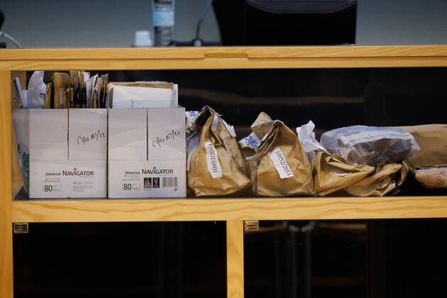 Pieces of evidence pictured during the jury constitution session at the assizes trial Frederic Lepoint before the Assizes Court of Hainaut Province in Mons, Thursday 08 December 2022. Lepoint is accused of the murder of his wife Aline Thirion in 2014. KURTxDESPLENTER 55503890