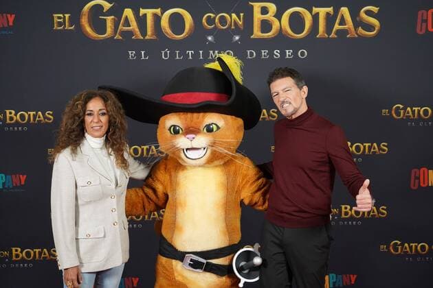 Actor Antonio Banderas and singer Rosario Flores at photocall film El Gato con Botas El ultimo deseo in Madrid on Tuesday, 20 December 2022 Cordon Press