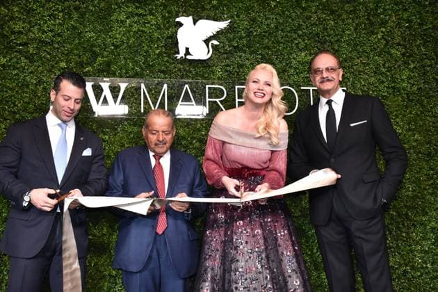 Director and General Manager Aramis Gianella Borradori, Sheikh Faisal Bin Quassim Al Thani, Franziska Knuppe and Tarek M el Sayed at the opening of the Hotel JW Marriott on 9 01 2023 in Stauffenbergstrasse 26 in Berlin The former Maritim Hotel Berlin Central District was purch