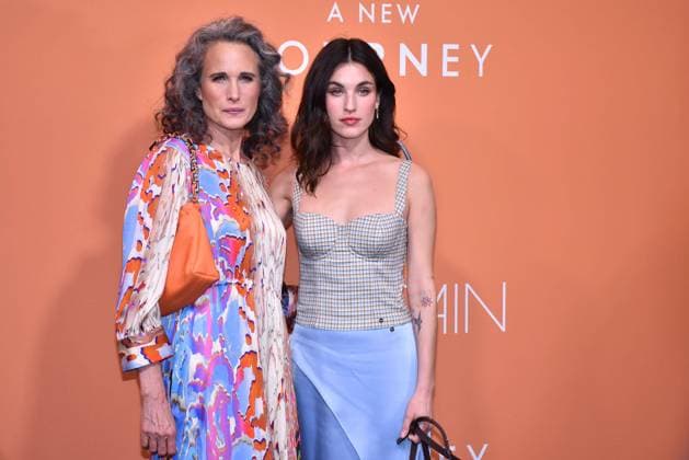 Andie MacDowell and her daughter Rainey Qualley at the Marc Cain Show on 18 01 2023 during Fashion Week in Berlin Fashionweek Berlin 2023 Marc Cain Show