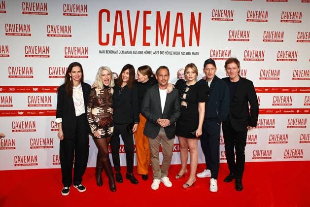 Producer Lydia Elmer, director Laura Lackmann, producer Patricia Schnitzler, Martina Hill, Moritz Bleibtreu, Laura Tonke, Wotan Wilke Moehring and producer Christoph Mueller at the Caveman film premiere on 23 01 2023 in Munich Caveman film premiere in Munich