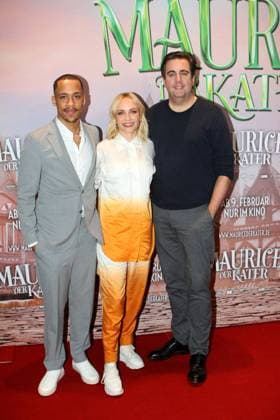 Jerry Hoffmann, Janin Ullmann and Bastian Pastewka at the Maurice Der Kater cinema premiere on 29 01 2023 in Hamburg Maurice Der Kater film premiere in Hamburg
