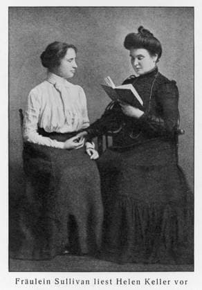 Helen Keller - Sullivan HELEN ADAMS KELLER (1880-1968), American author and lecturer, blind, deaf and mute from the age of 19 months; being read to by her tutor, Anne Sullivan Macy  Copyright: Copyrightx(c)Geminix2023.xCredit:xGemini 12005578