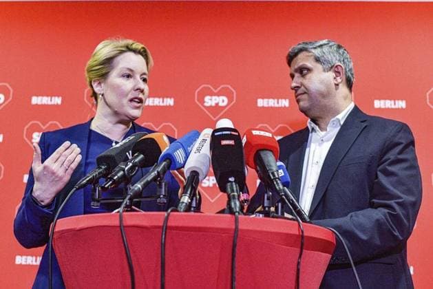 <p>Nach einer Sitzung des der Berliner SPD-Landesvorstandes geben Berlins Regierende Bürgermeisterin Franziska Giffey und Raed Saleh Vorsitzender der SPD-Fraktion im Berliner Abgeordnetenhaus eine Pressekonferenz, fotografiert am 01.März 2023 in Berlin. Deutschland Berlin Berlin Copyright: MaurizioxGambarini