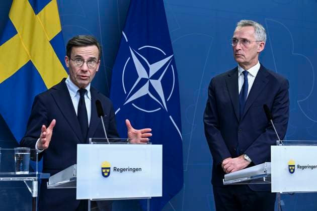 STOCKHOLM 20230307 Prime Minister Ulf Kristersson and NATO Secretary General Jens Stoltenberg after a meeting with all Swedish party leaders who are in favor of NATO membership STOCKHOLM Sweden x10030x,  Copyright: xJonasxEkströmer TTx NATOMÖTE TTABB0000000000167645