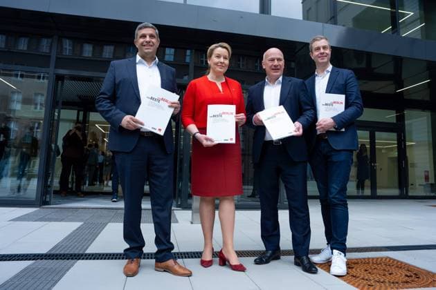 Presentation coalition agreement, Franziska Giffey, Kai Wegner, Raed Saleh, Stefan Evers 3 4 2023 Presentation coalition agreement of CDU and SPD Berlin The best for Berlin, Franziska Giffey, Kai Wegner, Raed Saleh, Stefan Evers Berlin Berlin GER