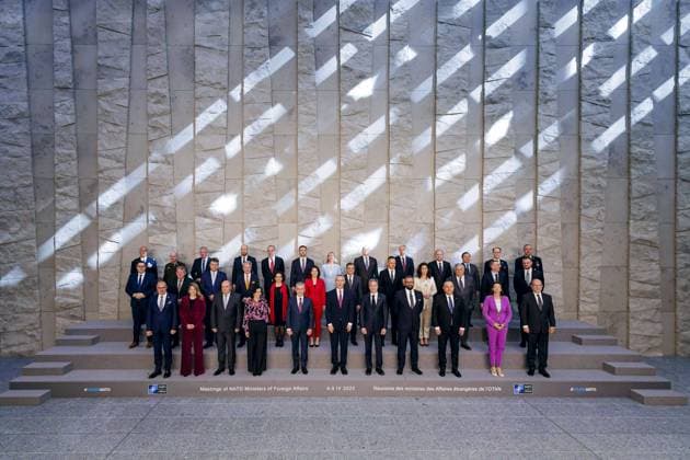Annalena Baerbock Buendnis 90 Die Gruenen , German Foreign Minister, taken during a family photo on the sidelines of a meeting of NATO Foreign Ministers Brussels, 05 04 2023 Brussels Belgium Copyright: xThomasxTrutschelx