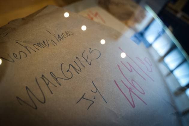 Pieces of evidence pictured during the jury constitution session at the assizes trial of Puddo for the death of Jean-Yves Wargnies, before the Assizes Court of Hainaut Province in Mons on Thursday 06 April 2023. Domenico Puddo is accused of having murdered Jean-Yves Wargnies on 30 December 2019 in Charleroi VIRGINIExLEFOUR 64275935