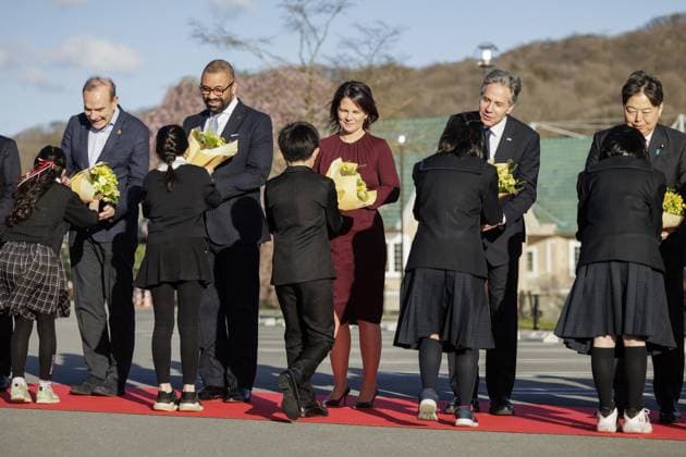 Annalena Baerbock Buendnis 90 Die Gruenen , German Foreign Minister, photographed at a reception during the meeting of the G7 Foreign Ministers in Karuizawa, 16 04 2023 Karuizawa Japan Copyright: xKiraxHofmannx