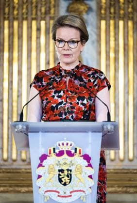Queen Mathilde of Belgium delivers a speech at the presentation of the Queen Mathilde Prize ISEE IDEA IDO of the Queen Mathilde Fund, at the Royal Palace in Brussels, Wednesday 26 April 2023. The Queen Mathilde Fund annually supports dozens of initiatives in Belgium that empower socially vulnerable children and young people. The project call I SEE, IDEA, I DO specifically provides support and professional guidance to young people who are looking for solutions to local challenges and thus aims to encourage young people s entrepreneurship. Just before the award ceremony, the Queen had a meeting with the youth jury, which again selected the laureate of the Queen Mathilde Prize from various projects this year. BENOITxDOPPAGNE 66108650