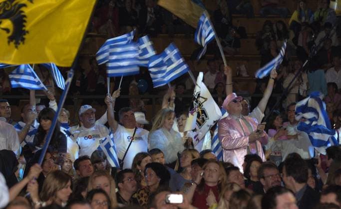 KIEV 20050521 Eurpvision Song Contest 2005 Greeces entry, My Number One, won the Eurovision Song Contest in Kiev, Ukraine Cheering Greeks in the audience Ukraine x50020x  Copyright: xLeifxRxJanssonx xTTx 50020