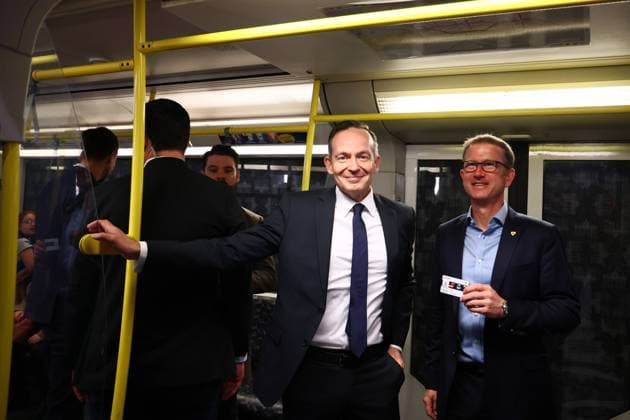 Symbolic launch of the Deutschlandticket with Federal Minister of Digital Affairs and Transport Volker Wissing and Chief Operating Officer at BVG Rolf Erfurt at Museumsinsel station in Berlin on May 1, 2023 Launch of the Deutschlandticket
