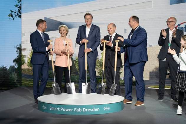 Groundbreaking ceremony for the Infineon Smart Power Fab in Dresden with Michael Kretschmer, Prime Minister of Saxony , Ursula von der Leye