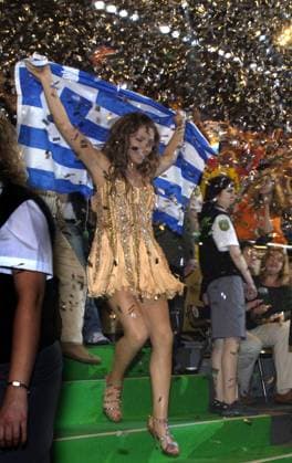KIEV 20050521 Eurpvision Song Contest 2005 Greeces entry My Number One, featuring singer Helena Paparizou, won the Eurovision Song Contest in Kiev, Ukraine The Swedish Greek singer celebrates her win here Elena Paparizou Ukraine x50020x  Copyright: xLeifxRxJanssonx xTTx 50020