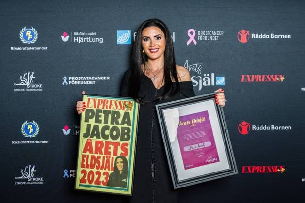 230515 Petra Jacob, Lebi Skol IF, winner of the Eldsjäläl of the Year award, poses for a picture during the Eldsjälsgalan 2023 on May 15, 2023 in Stockholm.  Copyright: EMMAxWALLSKOG 1029938065st