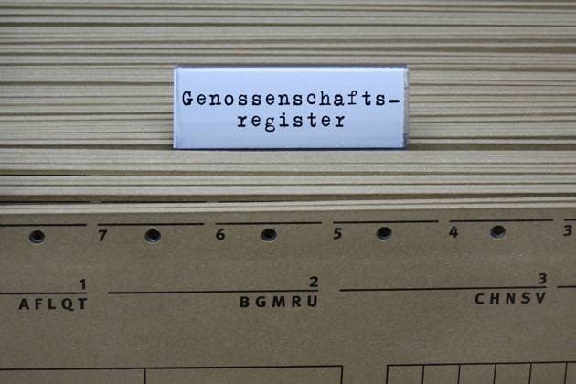 Hanging register and register of cooperatives Hanging register and register of cooperatives, 20 05 2023, Borkwalde, Brandenburg, On a hanging register is the writing Genossenschaftsregister