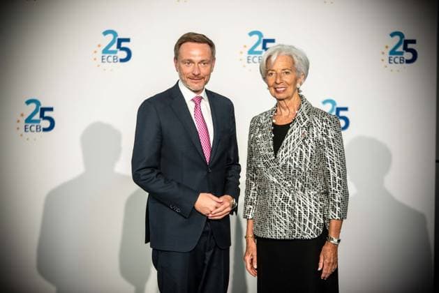 024 05 2023 xesx Frankfurt am Main, Harmonie cinema A ceremony commemorated the founding of the European Central Bank ECB 25 years ago Picture shows central bank chief Christine Lagarde with German Finance Minister Christian Lindner FDP ES