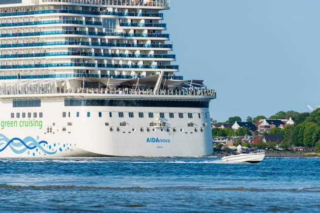 Kiel, Germany, May 29, 2023 The largest cruise ship ever to visit Kiel the AIDAnova of TUI Cruises leaving for a cruise in the Baltic Sea to Bergen Norway sailing