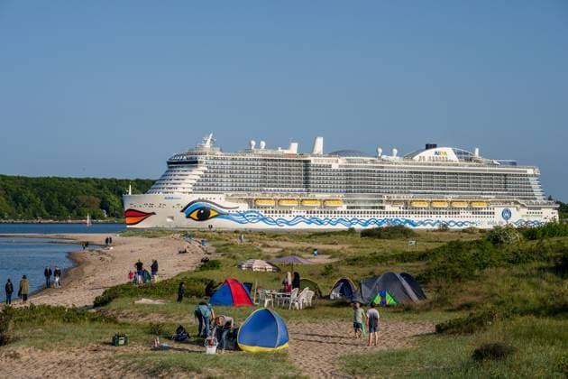 Kiel, Germany, May 29, 2023 The largest cruise ship ever to visit Kiel the AIDAnova of TUI Cruises leaving for a cruise in the Baltic Sea to Bergen Norway sailing