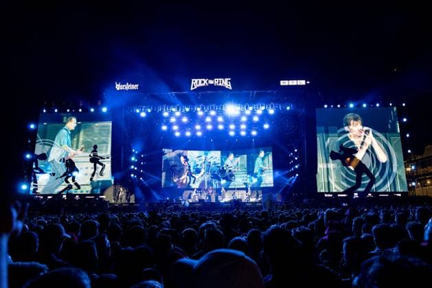 The Utopia Stage on the paddock at night with the headliners Die Toten Hosen The 3-day festival ROCK AM RING from 02 to 04 June 2023 at the Nürburgring in the Eifel is the most traditional rock festival in Germany Already over 70 000 tickets have been sold so far 3 day, Sunday 04 06 2023 Nürburg Nürburgring Rhineland Palatinate Germany