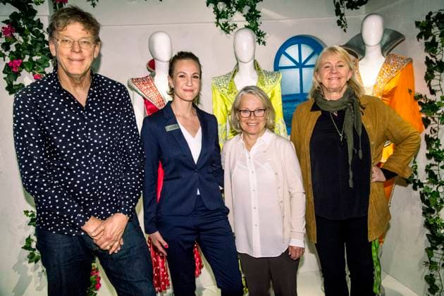 STOCKHOLM 20180405 Bengt Fröderberg production designer , Caroline Fagerlind museum director , Görel Hanser worked behind Abba and Ingmarie Halling curator at the Abba museums upcoming exhibition STOCKHOLM SWEDEN x10090x  Copyright: xClaudioxBresciani TTx ABBA-MUSEET NY UTSTÄLLNING