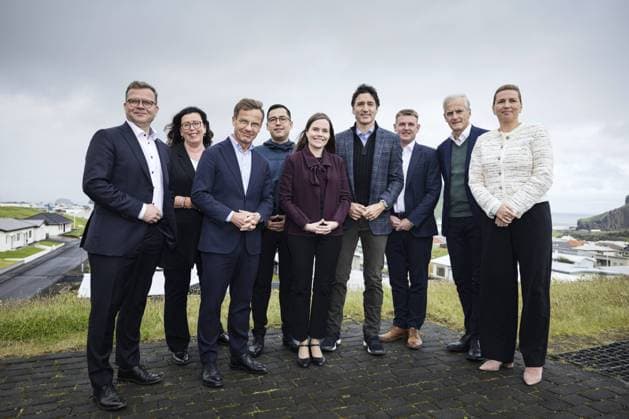 News Themen der Woche KW26 Bilder des Jahres 2023, News 06 Juni News Bilder des Tages Prime Minister Petteri Orpo (L) of Finland, Premier of Aland Veronica Thornroos, Prime Minister Ulf Kristersson of Sweden, Prime Minister Mute Bourup Egede of Greenland, Prime Minister Katrin Jakobsdottir of Iceland, Prime Minister Justin Trudeau, Faroese Prime Minister Aksel V Johannesen, Prime Minister Jonas Gahr Stoere of Norway and Prime Minister Mette Frederiksen (R) of Denmark pose while attending the annual summer meeting of the Nordic Prime Ministers in Vestmannaeyjar, Iceland, on June 26, 2023. Vestmannaeyjar, Westman Islands Iceland Copyright: xRonixRekomaax LKFTVX20230626130551HPHB