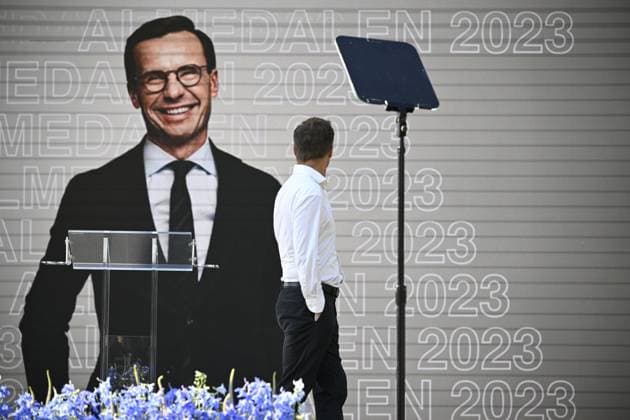 VISBY 20230628 Prime Minister Ulf Kristersson M tests on stage before his speech in Almedalen Visby gotland x10040x  Copyright: xAndersxWiklund TTx ULF KRISTERSSON ALMEDALEN TTABB0000000000196923
