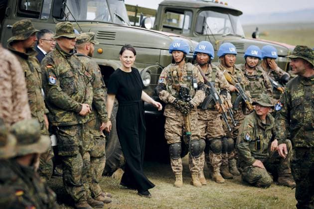 Annalena Baerbock Buendnis 90 Die Gruenen , German Foreign Minister, visits the training of Mongolian soldiers for the deployment in UN peace missions by a training team of the German Armed Forces in the barracks Nalaikh Nalaikh, 30 06 2023 Nalaikh Mongolia Copyright: xThomasxTrutschelx