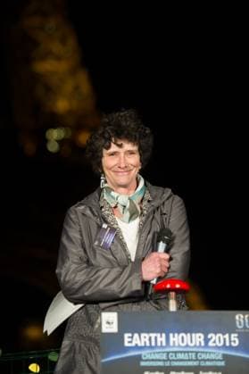 WWF Earth Hour 2015 Event - Paris WWF France President Isabelle Autissier during the WWF Earth Hour 2015 event in front of the Eiffel Tower on the Champs de Mars in Paris, France on March 28, 2015. WWF decided to organise a worldwide challenge and switch lights off to raise awareness of climate change and energy saving. Photo Thierry Orban ABACAPRESS.COM Paris France  Copyright: xOrbanxThierry ABACAx 493846_012 OrbanxThierry ABACAx 493846_012