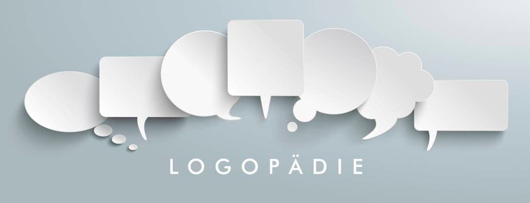 White Paper Speech Balloons Logopaedie Header German text Logopaedie, translate Logopedics.