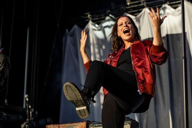 Stefanie Kloß of Silbermond live at a concert of Auf Auf Tour on the festival meadow Petersberg Erfurt, 14 07 2023 Foto:xM.xKremerx xFuturexImage