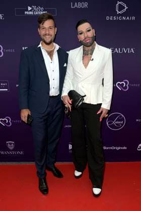 Harald Glööckler with boyfriend Marc Eric Lehmann at the Jasmin Erbas Fashion Show at Berlin Fashion Week Spring Summer 2024 at Medicalthree Studio Berlin, 15 07 2023 Foto:xF.xKernx xFuturexImage