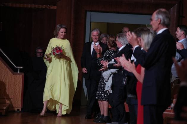 King Philippe - Filip of Belgium and Queen Mathilde of Belgium pictured during the Bal National festivities, an evening of concerts on the eve of Belgium s National Day in the Marolles - Marollen neighbourhood in Brussels, . BENOITxDOPPAGNE 70864404