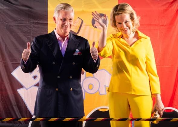 King Philippe - Filip of Belgium and Queen Mathilde of Belgium pictured during the Bal National festivities, an evening of concerts on the eve of Belgium s National Day in the Marolles - Marollen neighbourhood in Brussels, Thursday 20 July 2023.  BENOITxDOPPAGNE 70871175