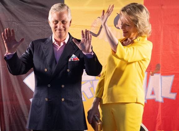 King Philippe - Filip of Belgium and Queen Mathilde of Belgium pictured during the Bal National festivities, an evening of concerts on the eve of Belgium s National Day in the Marolles - Marollen neighbourhood in Brussels, Thursday 20 July 2023. BENOITxDOPPAGNE 70870867
